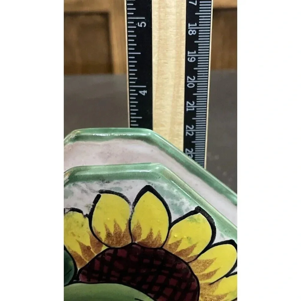 Sunflower‎ Fruit Pear Colorful Napkin Holder Hand Painted Pottery Retro Kitchen